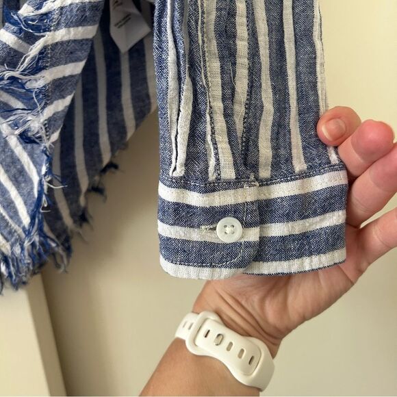 BeachLunchLounge Striped Linen Cotton Chambray Button Down Shirt Women's Small - Picture 8 of 9